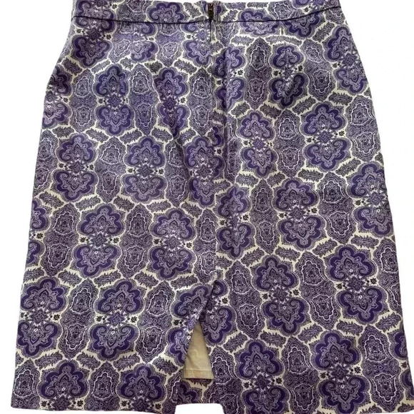 J. Crew Purple White Medallion Paisley Print Cotton No. 2 Pencil Skirt - Picture 4 of 9